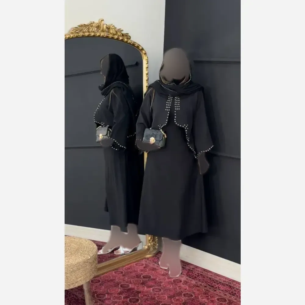 ست کت و سارافن زنانه جنس کرپ رنگ مشکی سایز فری 38 تا 46