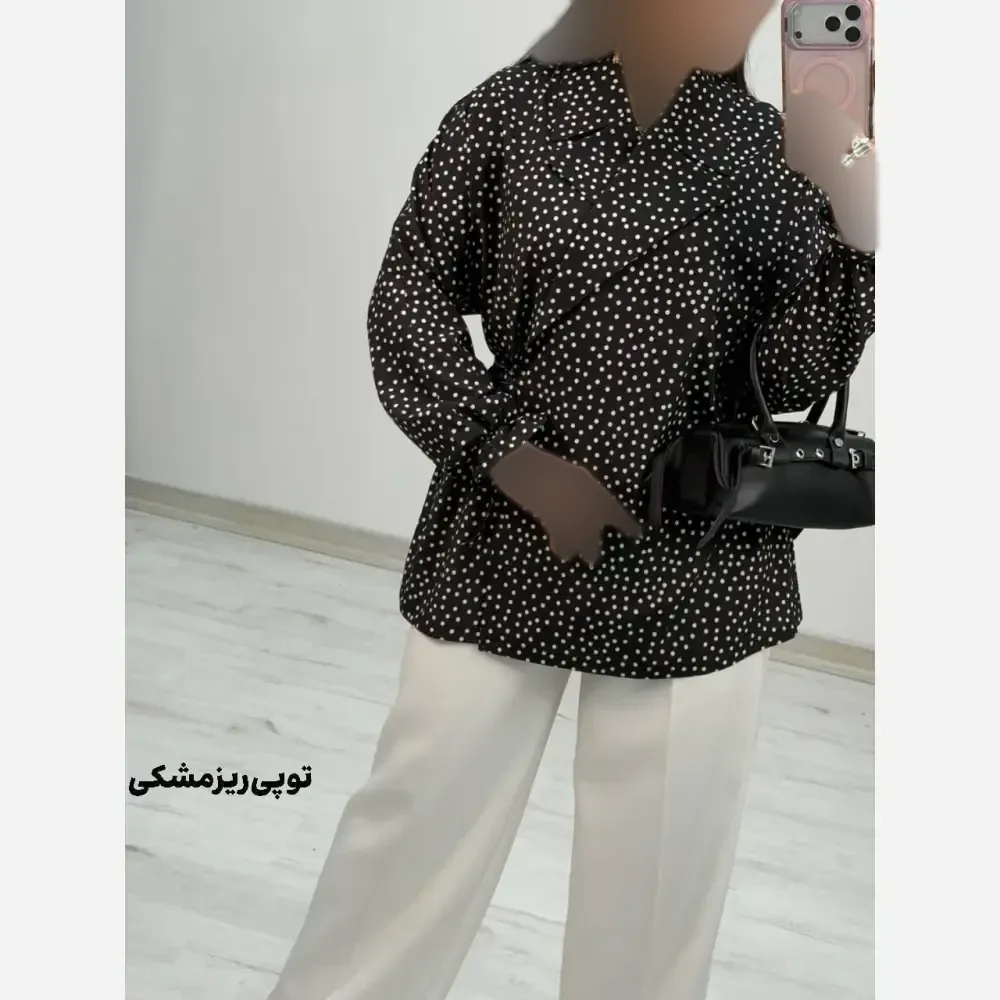 شومیز یقه انگلیسی شادی کرپ بوگاتی فری سایز 38 تا 46 بند تنظیم