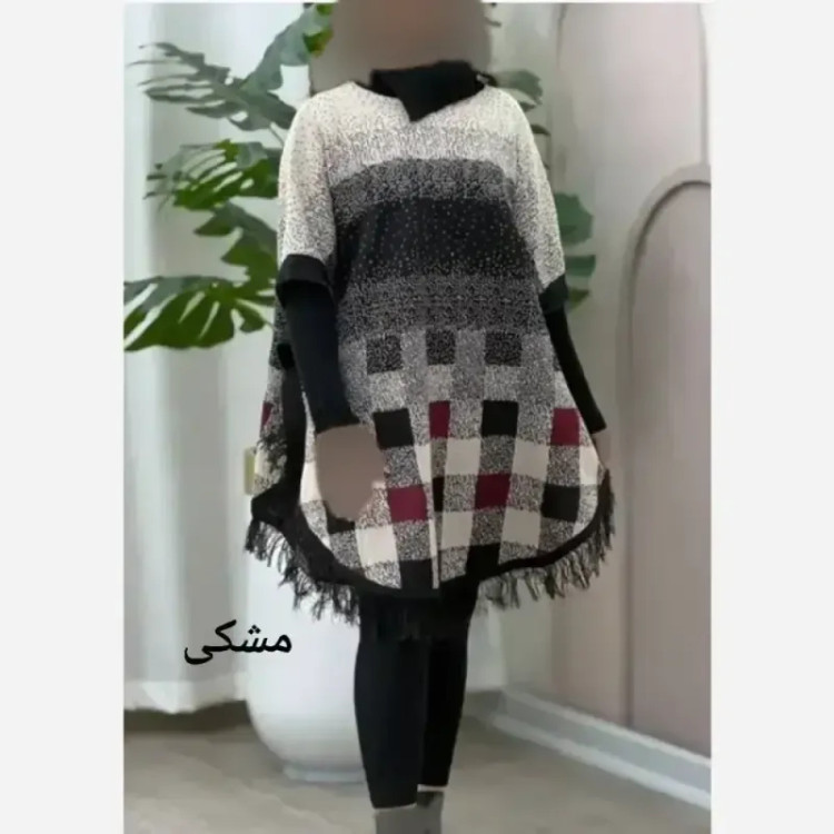 پانچ بافت طرح برفی زنانه آستین کشبافت فری سایز پاییزه و زمستانه