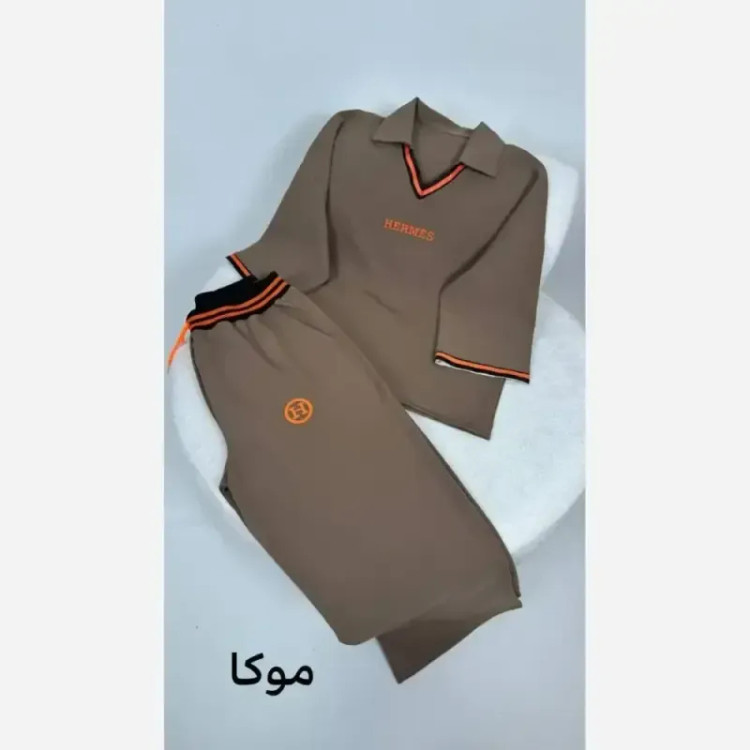 ست تیشرت شلوار هرمس جنس دبل مازراتی گرم بالا پاییزه فری سایز