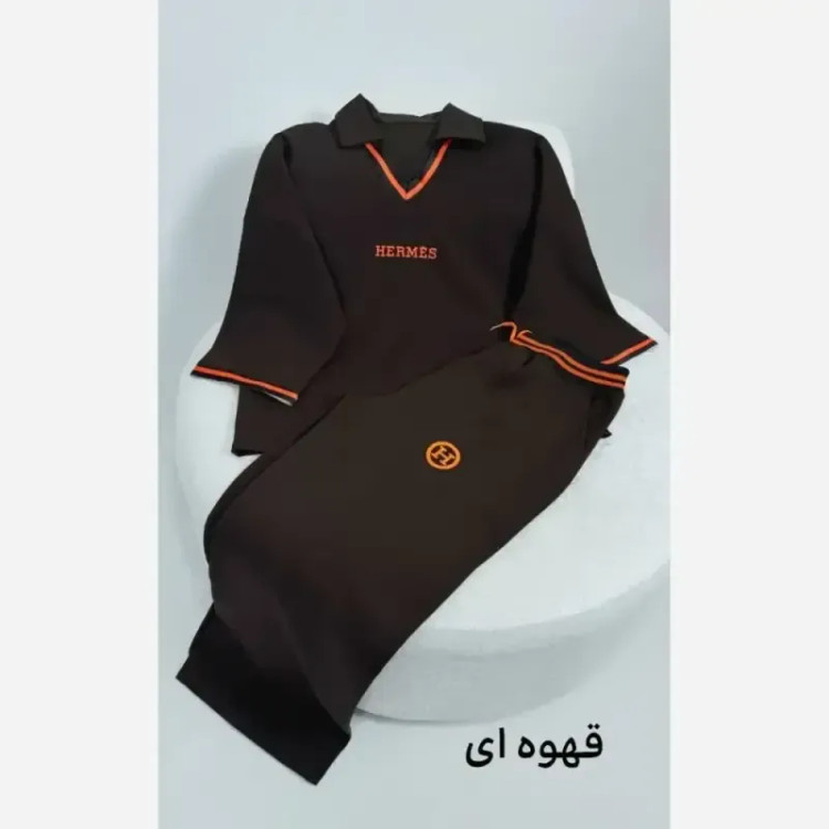 ست تیشرت شلوار هرمس جنس دبل مازراتی گرم بالا پاییزه فری سایز