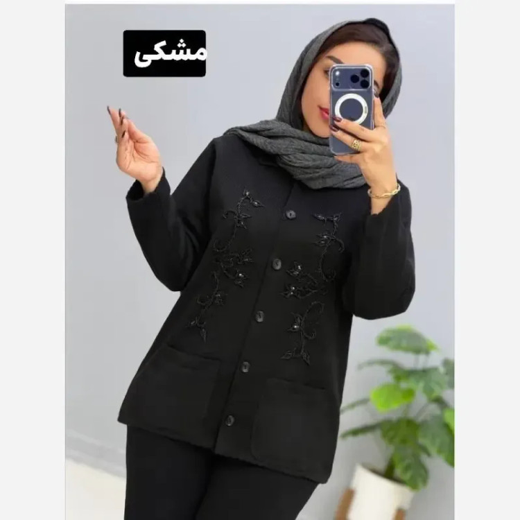 ژاکت بافت تراکم بالا ملیله دوزی یقه هفت فری سایز